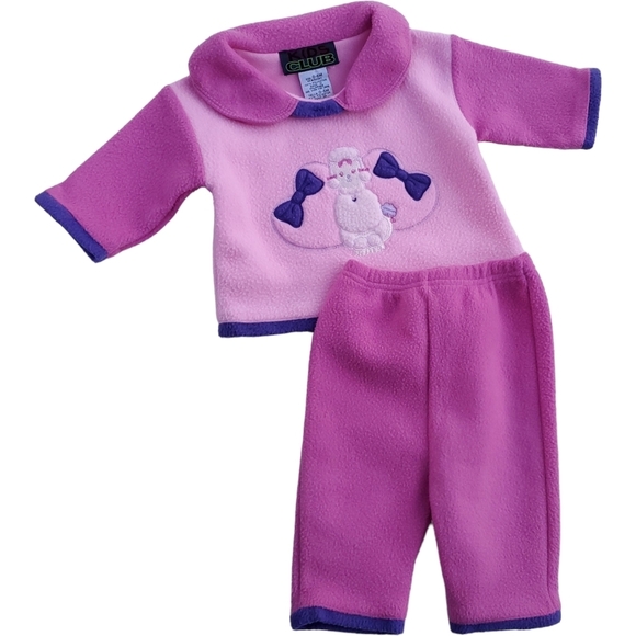 NFS Vintage Kids Club 2 Piece Top & Bottom Set Pink Baby Girls 0-6 Months - Picture 1 of 3